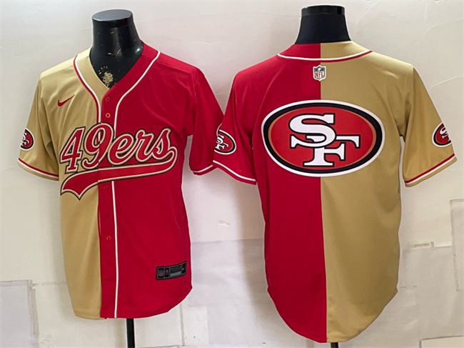 Men's San Francisco 49ers Team Big Logo Gold Red Split Stitched Jersey